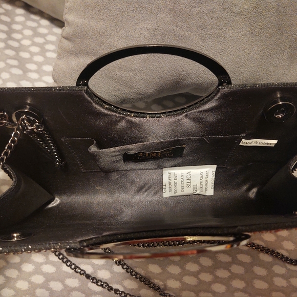 Black Rhinestone Clutch with Crystal Handle - Picture 6 of 7